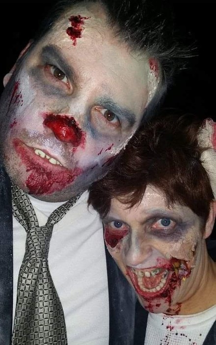Rob and Kelly dressed as zombies